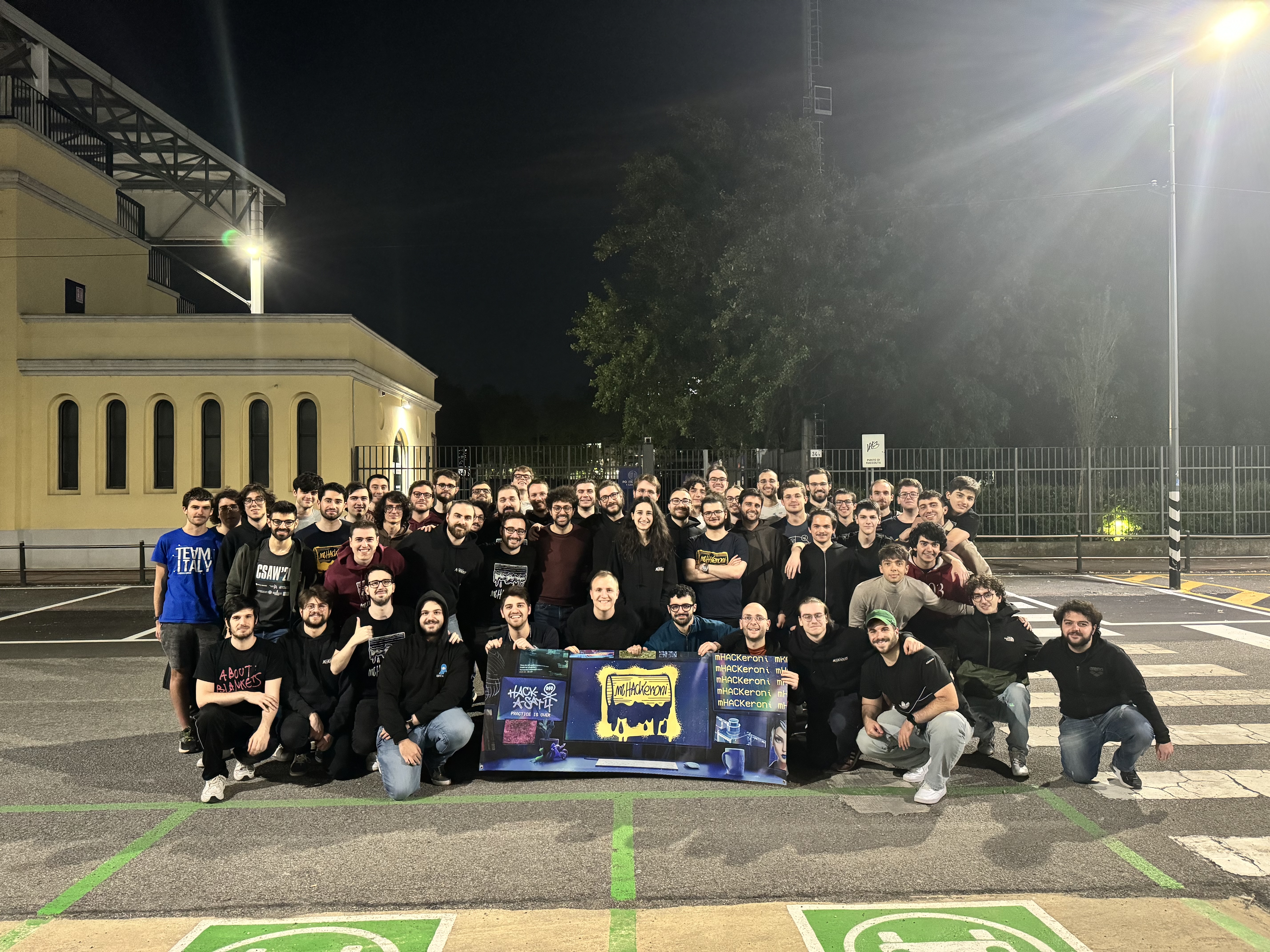 mhackeroni team photo at polimi after defcon 32 quals